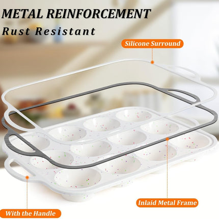 Metal Reinforced Frame Regular Size Cupcake Pans ＆ Silicone Muffin Pan Nonstick 2 Pack Food Grade -