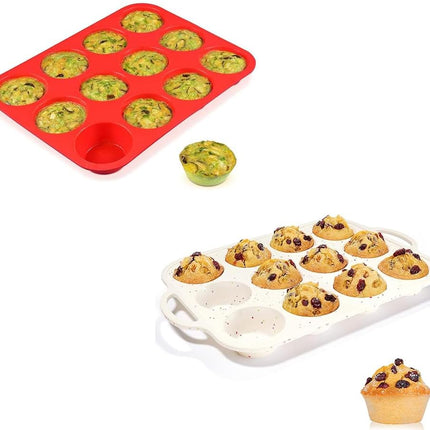 Silicone Muffin Pan Nonstick Cupcake ＆ Metal Reinforced Frame Regular Size Pans Tray for Baking BPA Free -