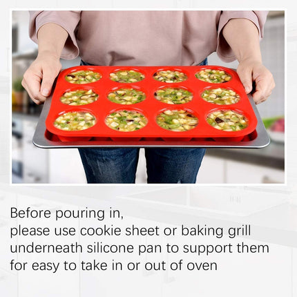 Silicone Muffin Pan Nonstick Cupcake ＆ Metal Reinforced Frame Regular Size Pans Tray for Baking BPA Free -