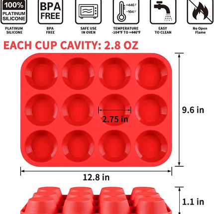 Silicone Muffin Pan Nonstick Cupcake ＆ Metal Reinforced Frame Regular Size Pans Tray for Baking BPA Free -
