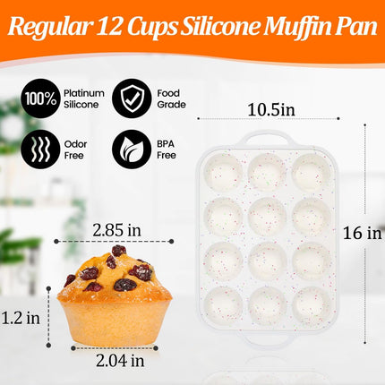 Mini Cupcake Pans & Regular Size Pan with Handle 12 Cups, Metal Reinforced Frame Silicone Muffin Nonstick 24 Cups Easy to -