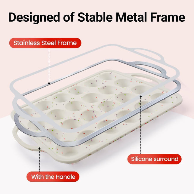 Silicone Muffin Pan Metal Reinforced Frame Regular Size Pans Nonstick 12 Cups & Mini Cupcake 24 – product detail