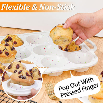 Silicone Muffin Pan, Metal Reinforced Frame Regular Size Pans Nonstick 12 Cups & Mini Cupcake 24 -