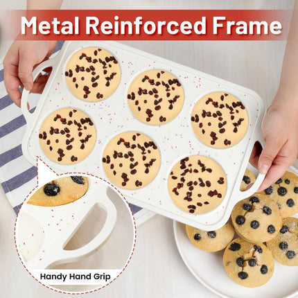 Mini Muffin Pan, Large Pan Metal Reinforced Frame for Baking Muffins, Cupcakes, Egg Bites -