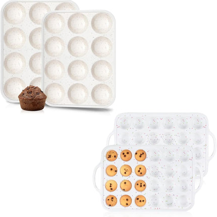 Silicone Muffin Pan, Metal Reinforced Frame Regular &Mini Cupcake Pan Easy to Move Pans Nonstick 12 Cups for Baking -