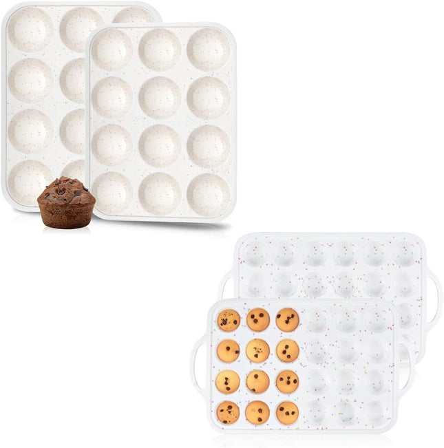 Silicone Muffin Pan Metal Reinforced Frame Regular & Mini Cupcake Pan Easy to Move Pans Nonstick 12 Cups