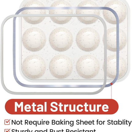 Silicone Muffin Pan, Metal Reinforced Frame Regular &Mini Cupcake Pan Easy to Move Pans Nonstick 12 Cups for Baking -