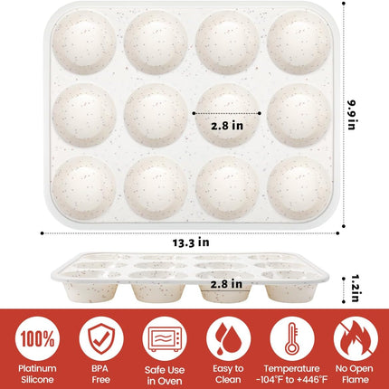 Silicone Muffin Pan, Metal Reinforced Frame Regular &Mini Cupcake Pan Easy to Move Pans Nonstick 12 Cups for Baking -