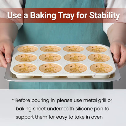 Silicone Muffin Pan, Regular & Mini Size Pan for Baking 12 Cups 24 Non Stick Cupcake Confetti -