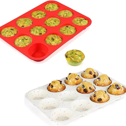 Silicone Muffin Pan, Regular Size Pan for Baking 12 Cups Non Stick Cupcake -