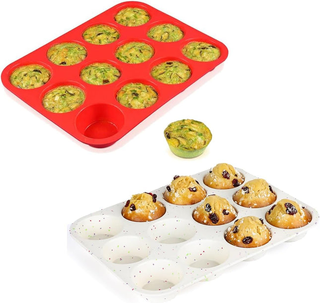 Silicone Muffin Pan Regular Size Pan for Baking 12 Cups Non Stick Cupcake V1259-DP01-A-4545