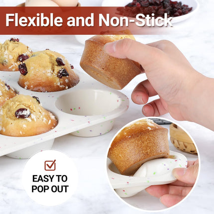 Silicone Muffin Pan, Regular Size Pan for Baking 12 Cups Non Stick Cupcake -