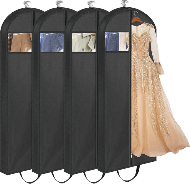 65 Long Garment Bags for Travel Dress Hanging Clothes Wedding Cover Women Closet Storage Gowns Coats Black