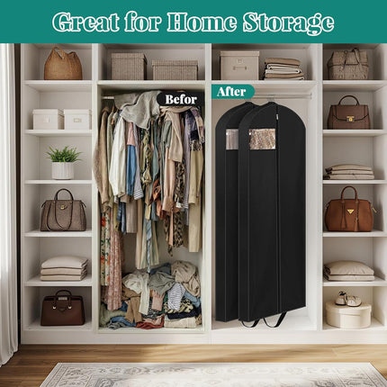 65" Long Garment Bags for Travel, Dress Hanging Clothes, Wedding Cover Women, Closet Storage Gowns, Coats, Black, 4 Pack -