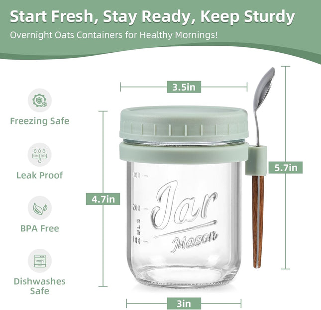 4 Pack Overnight Oats Containers with Lids and Spoons 16 oz Glass Mason Jars Airtight Lids for Milk Cereal – product detail
