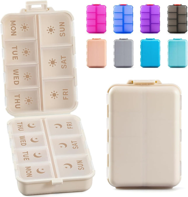 NEW Foldable & Double Protection Portable Weekly Pill Organizer 2 Times A Day with Etched
