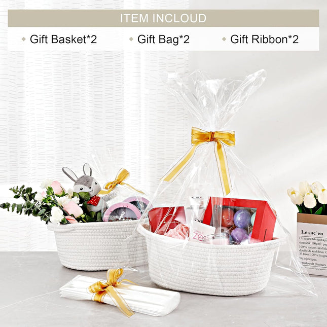 2 Pack Small Woven Basket with Gift Bags and Ribbons Empty Decorative Chest Box Cute – product detail