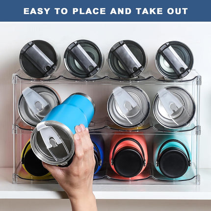 LARGER Compartment - 3 Tier Stackable Water Bottle Organizer Holder for Stanley 40oz & Others' Large Tumbler Clear Wine Rack, 12 Cup Cabinet Home Countertop Fridge Pantry Shelf Hold