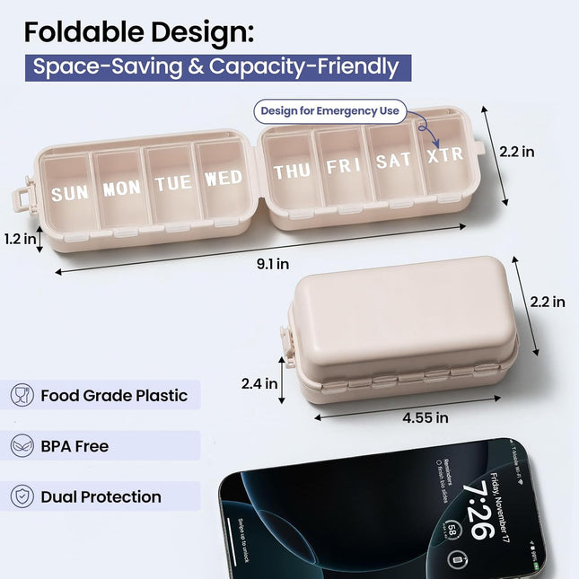 NEW Foldable Weekly Pill Organizer with Extra Grid Portable 7 Day Box Once/1 Time a Day Week Daily – product detail