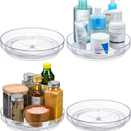 4 Pack 9 Inch Clear Acrylic Lazy Susan, Non-Skid Turntable Organizer for Cabinet, Kitchen, Pantry Organization Storage, Refrigerator, Vanity Makeup, Bathroom Countertop Organizing, Rotating Spice Rack