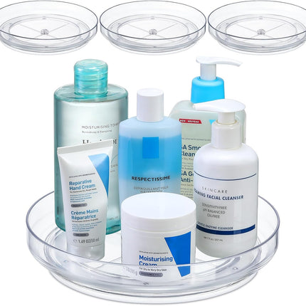4 Pack 9 Inch Clear Acrylic Lazy Susan, Non-Skid Turntable Organizer for Cabinet, Kitchen, Pantry Organization Storage, Refrigerator, Vanity Makeup, Bathroom Countertop Organizing, Rotating Spice Rack