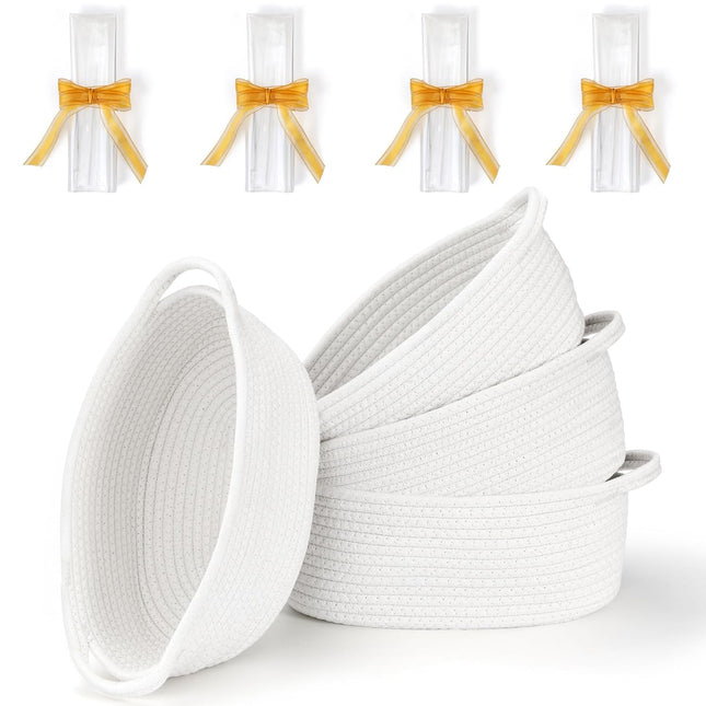4 Pack Small Woven Basket with Handles All 12 x 8 x 5 Cotton Rope V1259-DP01-A-4575 in White