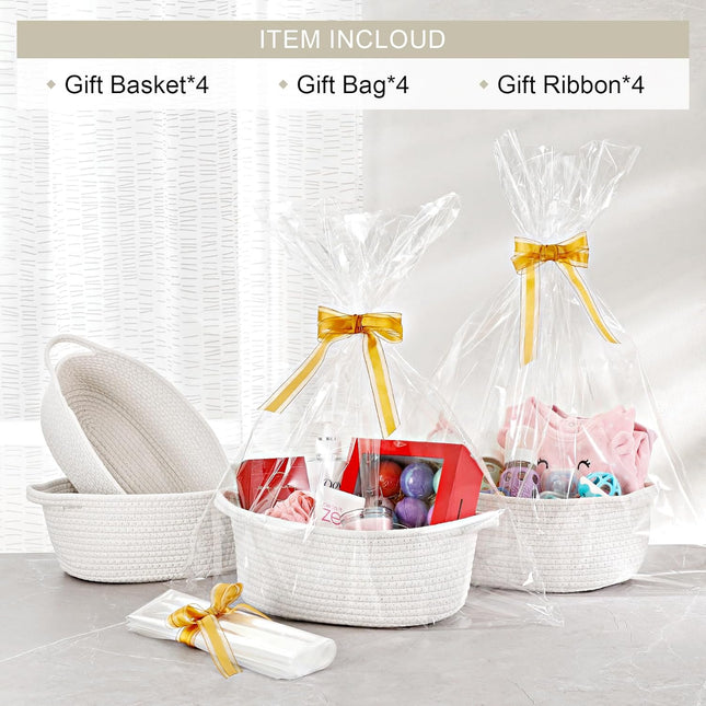 4 Pack Small Woven Basket with Handles All 12 x 8 x 5 Cotton Rope – product detail