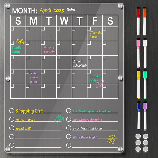 Large Acrylic Magnetic Calendar for Refrigerator 2in1 Clear Fridge Calendar Monthly Planning Board