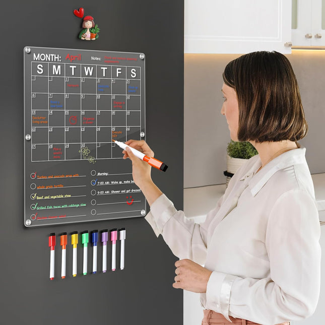 Large Acrylic Magnetic Calendar for Refrigerator 2in1 Clear Fridge Calendar Monthly Planning Board – product detail