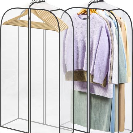 2 Pack Clear Garment Bags for Hanging Clothes with Zippers on Double Sides - 10'' Storage Coat, Dress, and Fur in Closet 40'' Long Suit