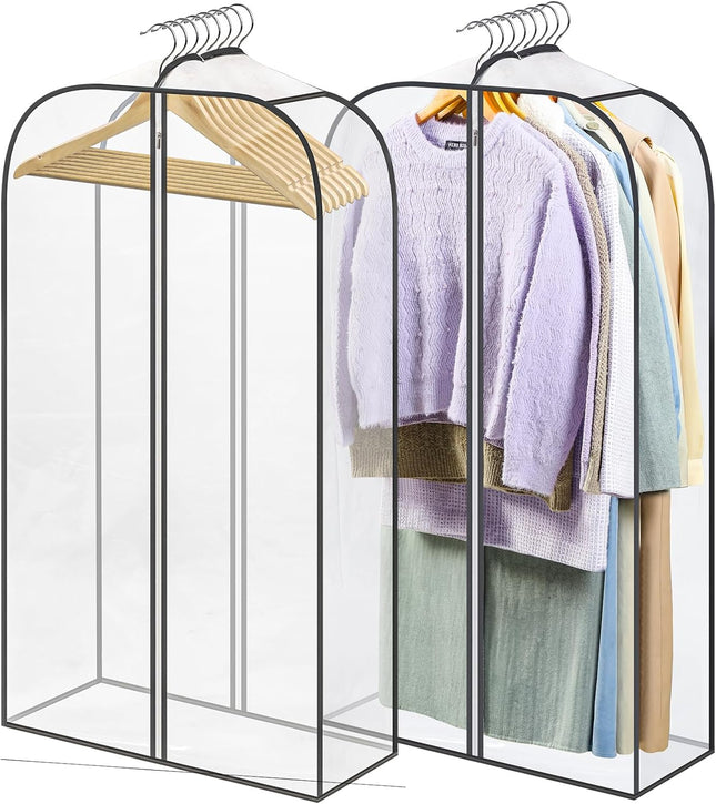 2 Pack Clear Garment Bags for Hanging Clothes with Zippers on Double Sides