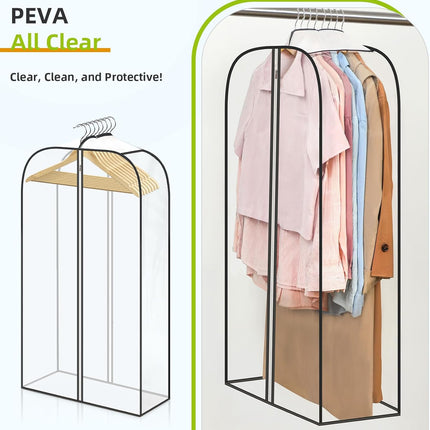 2 Pack Clear Garment Bags for Hanging Clothes with Zippers on Double Sides - 10'' Storage Coat, Dress, and Fur in Closet 40'' Long Suit