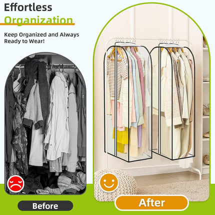 2 Pack Clear Garment Bags for Hanging Clothes with Zippers on Double Sides - 10'' Storage Coat, Dress, and Fur in Closet 40'' Long Suit