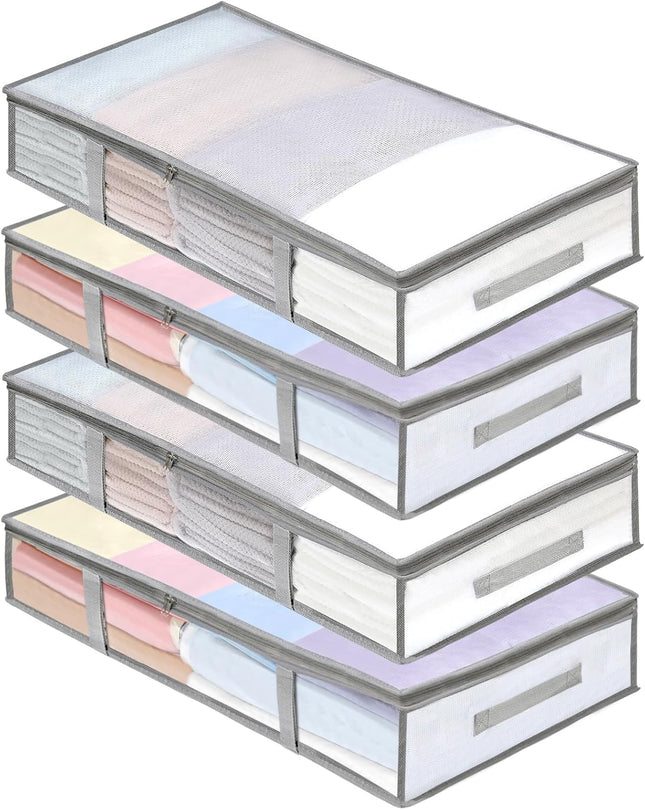 4 Packs Under Bed Storage Containers Bins Humid-Proof Plastic Underbed Closet Organizers and Clothes Bags