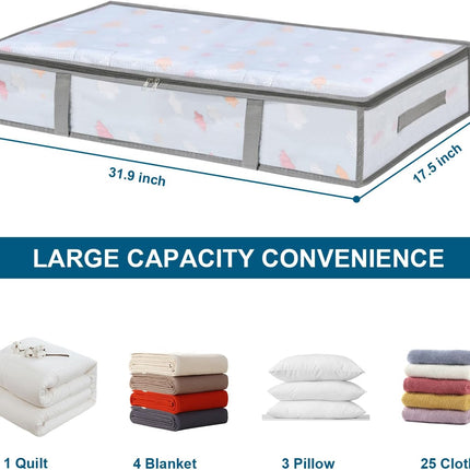 4 Packs Under Bed Storage Containers Bins, Humid-Proof Plastic Underbed Closet Organizers and Clothes Bags, the Blanket with Handles for Clothes,Bedroom -