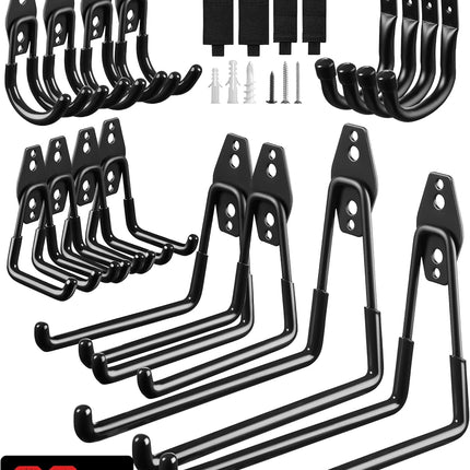 Garage Hooks, 20-Pack Steel Accessories for Organization and Storage, Heavy Wall Mount Duty Hooks with Anti-Slip Coating Hanging Ladder, Bike, Power Tools More Tools, Black -