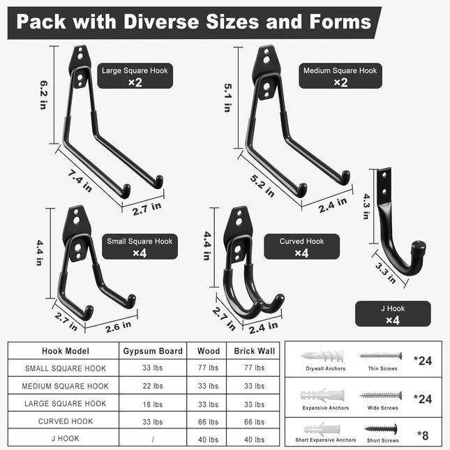 Garage Hooks 20-Pack Steel Accessories for Organization and Storage Heavy Wall Mount Duty Hooks – product detail