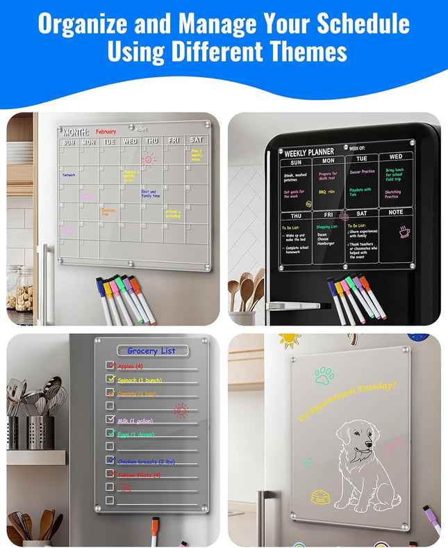 4 Pack Acrylic Magnetic Calendar for Refrigerator Set Clear Monthly Weekly Daily Dry Erase – product detail