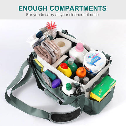 Cleaning Caddy Organizer with Handle, Wearable Bag for Supplies, Tote Shoulder and Waist Straps, Under Sink Tool Multiple Compartments (Large) (QJB-BLS) -