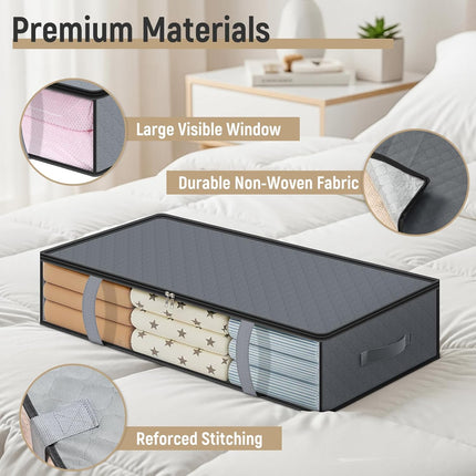 4 Pack 90L Under Bed Storage Containers - Underbed for Clothes, Blankets Closet Organizers and Bags the Bins with Handles & Clear Front