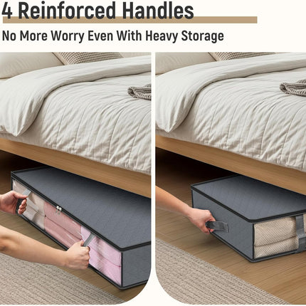 4 Pack 90L Under Bed Storage Containers - Underbed for Clothes, Blankets Closet Organizers and Bags the Bins with Handles & Clear Front