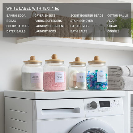 4 Pack Glass Jars with Bamboo Lids and Labels, Containers for Laundry Room Organization Storage, Half Gallon Airtight jars Holder Detergent, Pods, Scent Booster Beads clear -