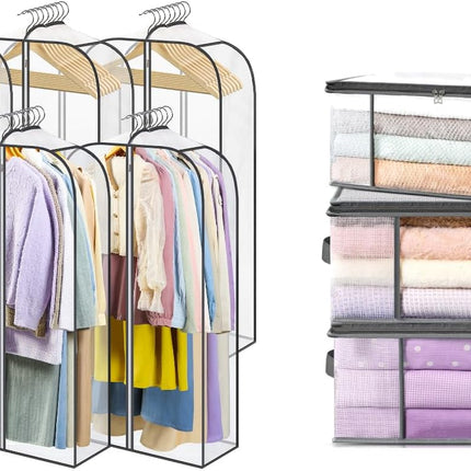 6 Pack Clear Garment Bags-40'' Long, 3 Clothes Storage Bags-35L -