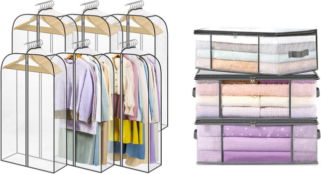 6 Pack Clear Garment Bags-40'' Long 3 Clothes Storage Bags-35L V1259-DP01-A-4591