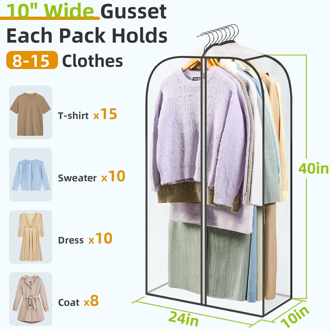 6 Pack Clear Garment Bags-40'' Long 3 Clothes Storage Bags-35L – product detail