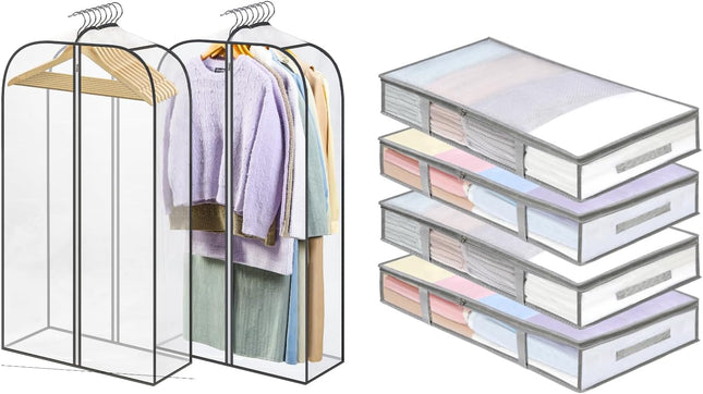4 Packs Under Bed Storage Containers Bins-55L 2 Pack Clear Garment Bags-40'' Long V1259-DP01-A-4592