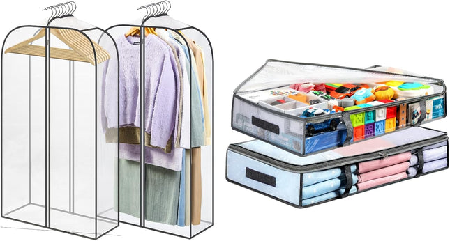 2 Packs Under Bed Storage Containers Bins-55L Pack Clear Garment Bags-40'' Long V1259-DP01-A-4593