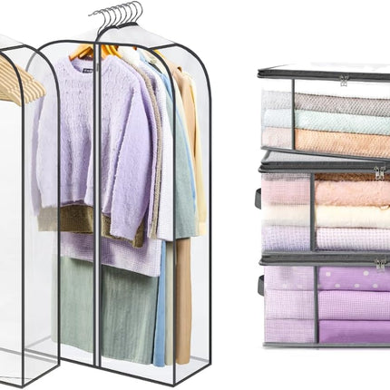 3-Pack Clothes Storage Bags-35L, 2 Pack Clear Garment Bags-40'' Long -