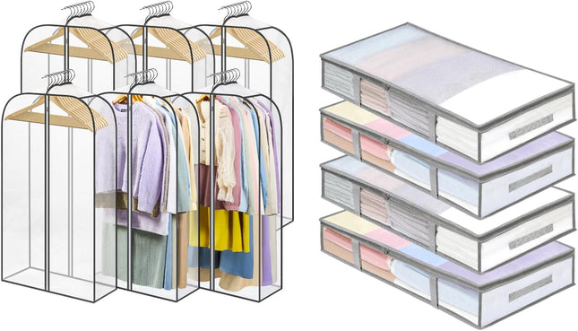 4 Packs Under Bed Storage Containers Bins-55L 6 Pack Clear Garment Bags-40'' Long V1259-DP01-A-4595
