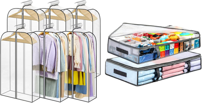 2 Packs Under Bed Storage Containers Bins-55L 6 Pack Clear Garment Bags-40'' Long V1259-DP01-A-4596